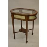 Edwardian mahogany chequer and line inlaid bijouterie cabinet, raised on square tapering supports