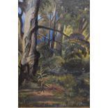 Late 19th or early 20th Century, oil on canvas, jungle scene with figure tiger hunting, unsigned,