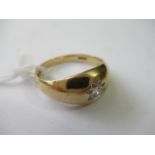 9ct Gold gypsy style ring set single diamond 4.2g in weight