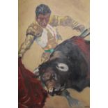 Harris Dudley, 20th Century oil on canvas, bull fighting scene, 24ins x 20ins, unframed