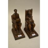 Pair of Spanish carved fruitwood figural bookends