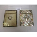 19th Century mother of pearl and abalone rectangular card case, 4.25ins x 3ins, together with