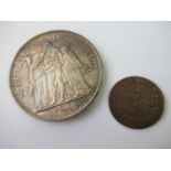 French Louis XIII small copper coin together with a French 1965 ten franc coin