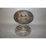 Oval white metal shallow dish of Jewish interest embossed with grapevines, shells etc. together with