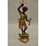 19th Century Venetian polychrome and gilt decorated blackamoor candle stand in the form of a