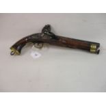 19th Century flintlock pistol with integral ramrod and lanyard ring, engraved to the lock plate with