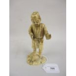 19th Century Japanese carved ivory figure of a man with a broom, signed to the base, 7ins high