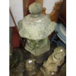 Japanese carved granite garden lantern, 40ins high For condition, see additional photos.