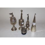Group of four various white metal spice towers, 15 troy ounces, the tallest 8.5ins together with a