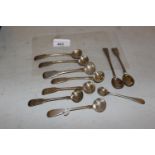 Ten various silver condiment spoons