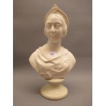 Worcester Kerr and Co. Parian bust of Queen Victoria after a model by E.J. Jones, stamp and