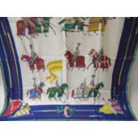 Gucci, silk scarf with Medieval jousting design, 34ins x 34ins