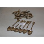 Set of six George III Dundee silver Fiddle and Thread pattern teaspoons, maker Cameron, together