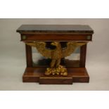 Pair of fine quality reproduction rosewood and carved giltwood console tables in Regency style,