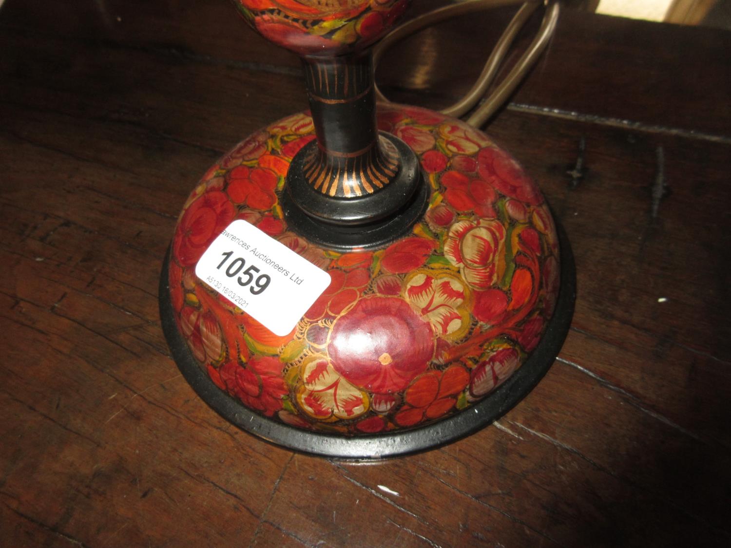Set of three Kashmiri floral decorated table lamps All are straight and in good condition but they - Image 2 of 10