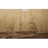 18th / 19th Century maplewood framed watercolour, maritime scene with English man o'war and other