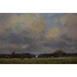 Owen Waters, oil on board, ' Norfolk Marshes ', 6ins x 9ins, gilt framed