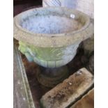 Weathered cast concrete two part garden planter with pedestal base, 24ins high approximately, 21.