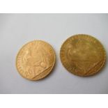 Two French gold twenty franc coins, 1909