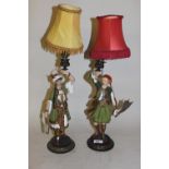 Pair of Continental painted spelter figural table lamps