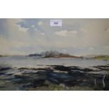 M. Campbell, watercolour, Highland coastal scene, signed and dated '25, 12ins x 22ins, framed