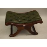 Reproduction mahogany green button leather upholstered footstool