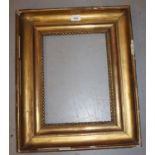 19th Century gilt moulded picture frame, aperture 13ins x 9.5ins (at fault) together with a framed