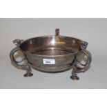 Good quality Mappin and Webb silver plated bowl with three gryphon handles