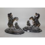 Pair of spelter Marli horse groups (at fault)