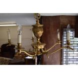 20th Century gilt brass five branch chandelier with rams head decoration 26in diameter x 20in high