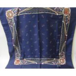 Gucci Accessory Collection, navy blue equestrian design scarf, 34ins x 34ins