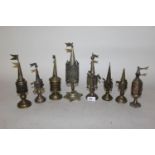Group of eight various 19th and 20th Century metal spice towers No Marks - just label. These are