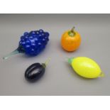 Group of four various Kosta Boda glass fruits designed by Gunnel Sahlin for the Frutteria series All