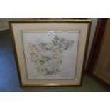 Framed antique hand coloured map of the Hundred of Bromley and Beckenham and the Hundred of