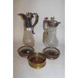 Early 20th Century cut glass claret jug with silver plate on copper mounts, together with a