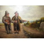 W.P. Mitchell, pair of oil paintings on canvas, figures on a country road beside a Dublin road