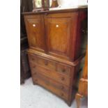 Early 19th Century teak, camphor wood and black line inlaid military campaign side cabinet, the