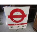 Mid to late 20th Century bus stop sign for Lewisham, routes 122, 181 and 284