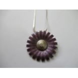 Georg Jensen, silver and mauve enamel decorated daisy pendant / brooch No damage to the enamel on