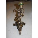 20th Century patinated brass candle stand / lamp base in the form of a putti riding a mermaid with