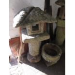 Japanese carved granite garden lantern, 42ins high For condition, see additional photos.