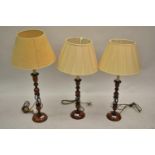 Set of three Kashmiri floral decorated table lamps All are straight and in good condition but they