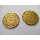 Two French twenty franc gold coins, 1859
