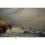 Oil on canvas, boats in a coastal landscape, inscribed verso 'Incoming tide near Sennen Cove,