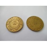 Two French twenty franc gold coins, 1859