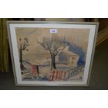 Gouache and watercolour, landscape with dwelling, signed Krauskopf, 14ins x 16ins