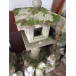 Japanese carved granite garden lantern, 46ins high For condition, see additional photos.