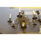 Late 19th / early 20th Century brass six light electrolier in 17th Century Danish style