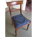 19th Century mahogany set of four harlequin rail back dining chairs with blue damask upholstered