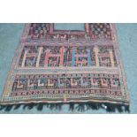 Soumak Caucasian horse rug of irregular form worked with various stylised animal and flower